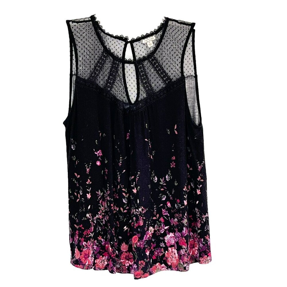 Eyeshadow Womens Top sz M Dark Floral Romantic Fairy Coquette Mesh Lace Trim